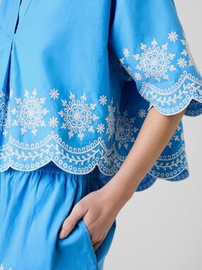 French Connection Alyssa Cotton Embroidered Top Sz L